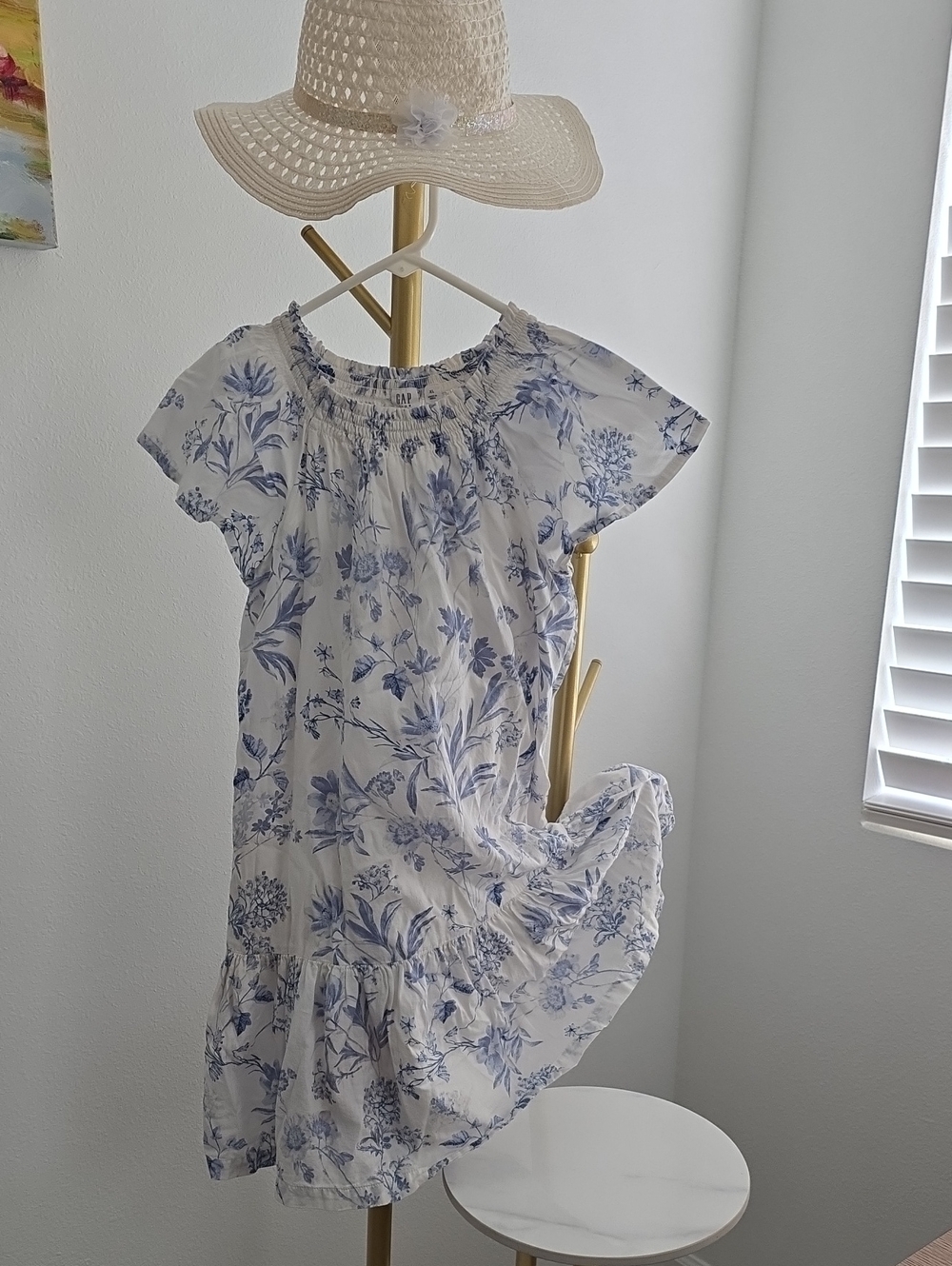 GAP White Dress with Blue Floral Print